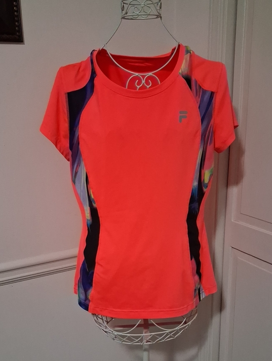 Fila Tops - Fila Neon Coral Performance Tee with Multicolor Side Panels